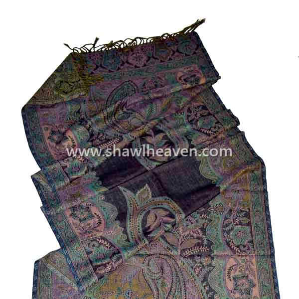 Dark green blue large paisley cutwork jacquard schal/shawl in boiled wool